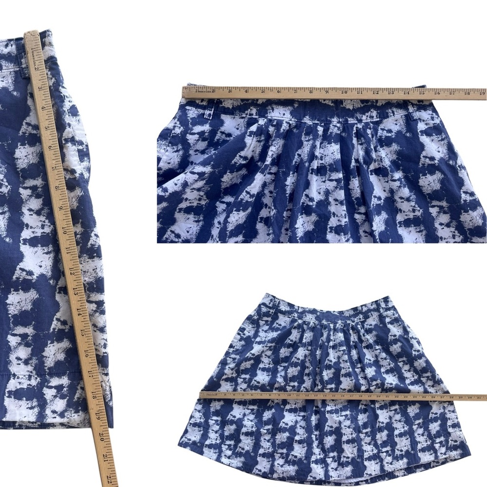 Fossil Women’s Size 12 Blue White Tie-dye Pleated Lined A-line Mini Skirt Cotton - Picture 4 of 16